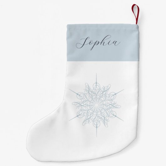 Elegante Ice Blue Snowflake Name Kleiner Weihnachtsstrumpf (Rückseite)