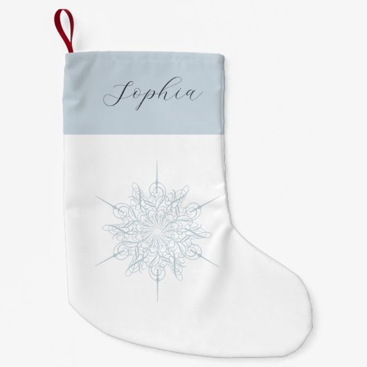 Elegante Ice Blue Snowflake Name Kleiner Weihnachtsstrumpf (Vorderseite)