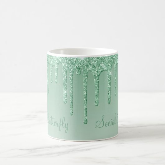 Elegante Ice Green Glitzer Script Sparkle Moderne Kaffeetasse (Mittel)