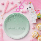 Elegante Ice Green Glitzer Script Sparkle Moderne Pappteller (Party)