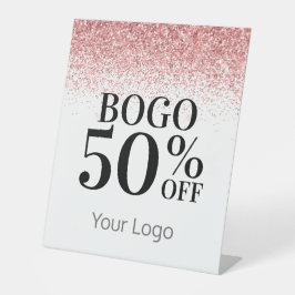 Elegante Ihr Logo Rosa Glitzer BOGO Business Sockelschild
