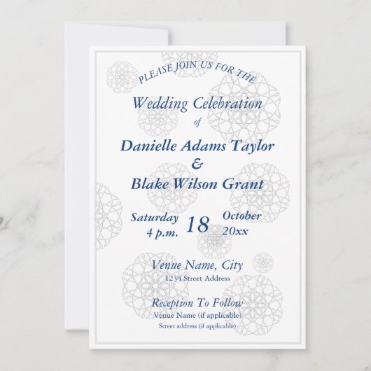 Elegante Illusion Navy & White Lace Mandala Weddin Einladung (Vorderseite)
