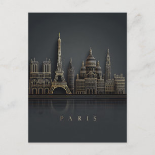 Elegante Illustration der Pariser Skyline im golde Postkarte