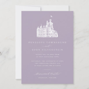 Elegante Illustration Lavendel Schloss Hochzeit Einladung