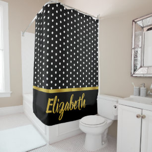 Elegante Imitat Gold Script Schwarz und Weiß Punk Duschvorhang
