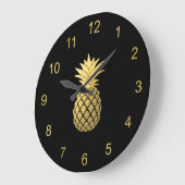 Elegante Imitat-Goldananas auf Schwarzem Große Wanduhr (Winkel)