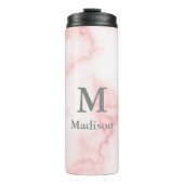 Elegante Imitat Rosa Marmor mit Name und Monogramm Thermosbecher (Vorderseite)