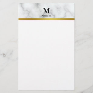Elegante Imitat Weißer Marmor mit Name und Monogr Briefpapier