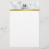 Elegante Imitat Weißer Marmor mit Name und Monogra Briefpapier (Vorderseite)