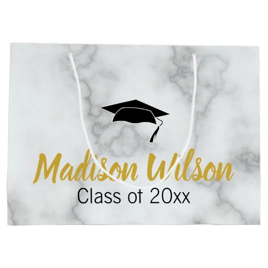Elegante Imitate Abschluss Graduate Name Weißer Ma Große Geschenktüte (Rückseite)