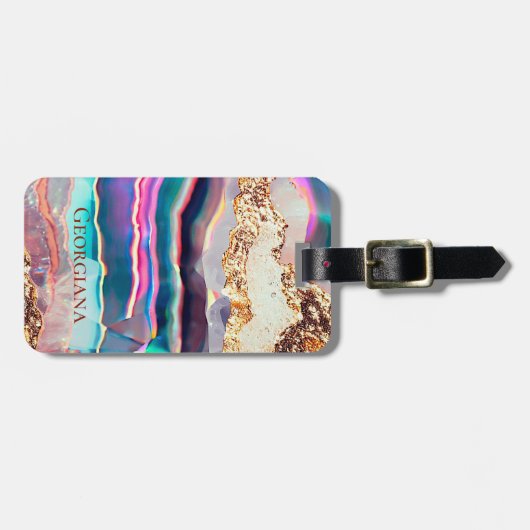 Elegante Imitate Agate Marble Rainbow Muster Custo Gepäckanhänger (Vorderseite horizontal)