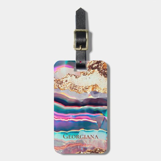 Elegante Imitate Agate Marble Rainbow Muster Custo Gepäckanhänger (Vorderseite vertikal)