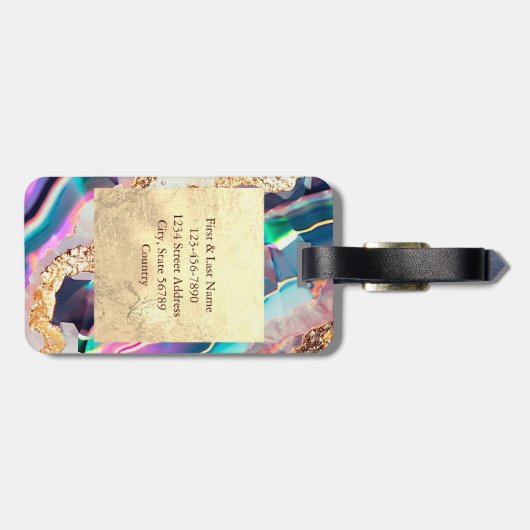 Elegante Imitate Agate Marble Rainbow Muster Custo Gepäckanhänger (Rückseite horizontal)