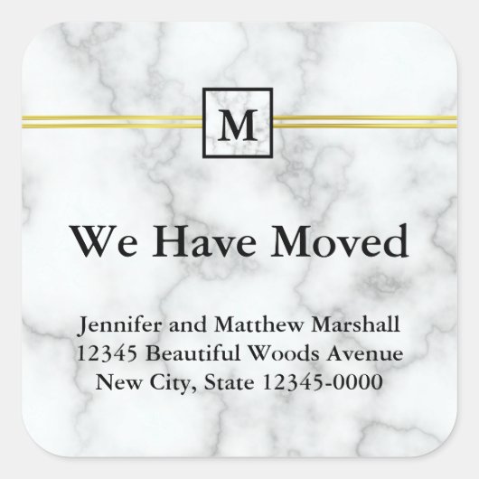 Elegante Imitate Ankündigung zur Bewegung aus weiß Quadratischer Aufkleber (Vorderseite)