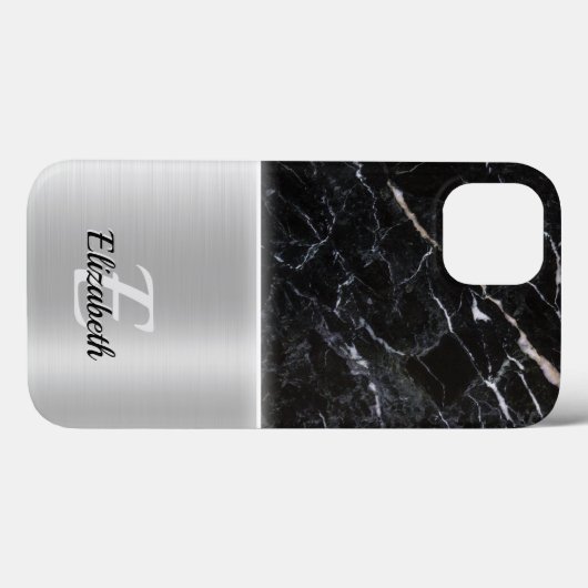 Elegante Imitate aus schwarzem Marmor silberne Met Case-Mate iPhone Hülle (Rückseite (Horizontal))