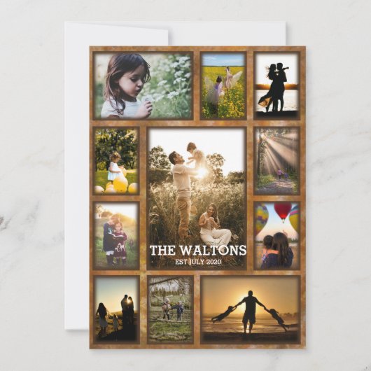 Elegante Imitate Bronze-Rahmen-FotoCollage Karte (Vorderseite)