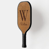 Elegante Imitate Brown Leather Mit Monogramm Initi Pickleball Schläger (Links)