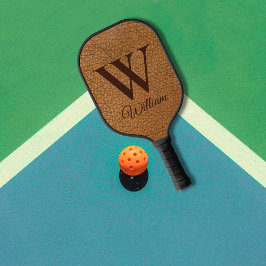 Elegante Imitate Brown Leather Mit Monogramm Initi Pickleball Schläger