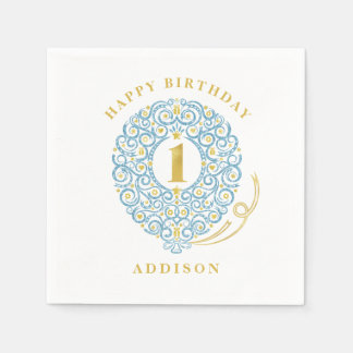 Elegante Imitate Foil Lacy Ballon 1. Geburtstag Pa Serviette