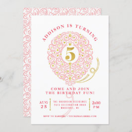 Elegante Imitate Foil Lacy Balloon 5. Geburtstagsp Einladung