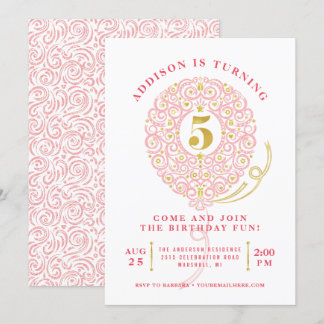 Elegante Imitate Foil Lacy Balloon 5. Geburtstagsp Einladung
