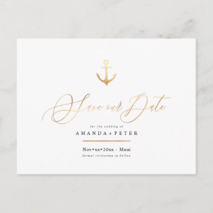 Elegante Imitate Gold Anker, Nautic Save the Date Postkarte