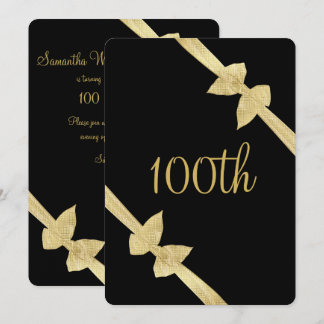 Elegante Imitate Gold Bows 100. Geburtstag Einladung