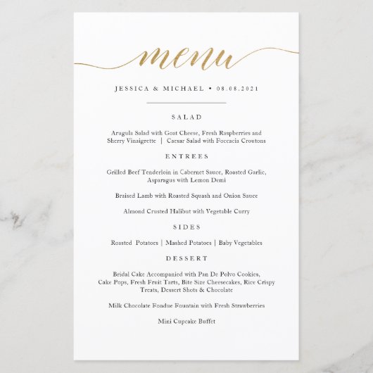Elegante Imitate Gold Calligraphy Menu Card (Vorderseite)