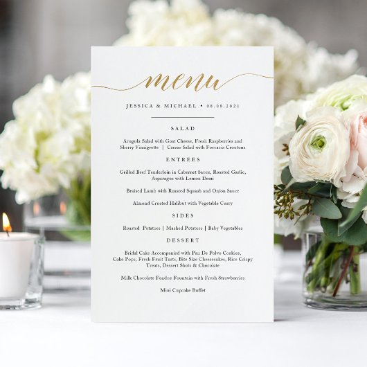 Elegante Imitate Gold Calligraphy Menu Card