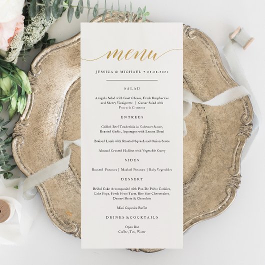 Elegante Imitate Gold Calligraphy Menu Card Menükarte