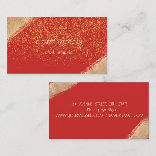 Elegante Imitate Gold Confetti, Rot Visitenkarte (Vorne/Hinten)