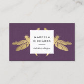 Elegante Imitate Gold Dragonfly Duo auf Lila Linen Visitenkarte (Vorderseite)