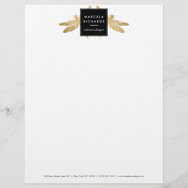 Elegante Imitate Gold Dragonfly Duo Letterhead Briefbogen (Vorderseite)