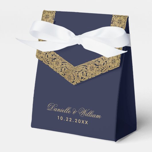 Elegante Imitate Gold Foil Navy Blue Script Hochze Geschenkschachtel (Vorderseite)