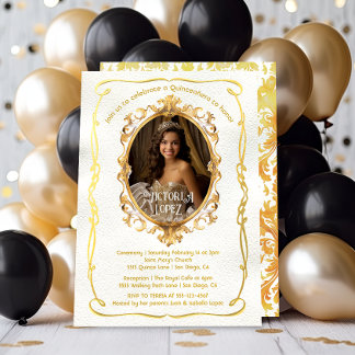 Elegante Imitate Gold Foto Königliche Quinceanera  Einladung