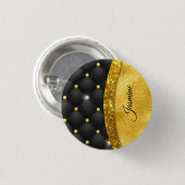 Elegante Imitate Gold Glitzer Black Diamond Monogr Button (Vorne & Hinten)
