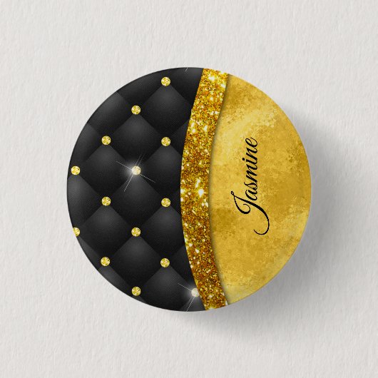 Elegante Imitate Gold Glitzer Black Diamond Monogr Button (Vorderseite)