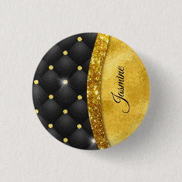 Elegante Imitate Gold Glitzer Black Diamond Monogr Button