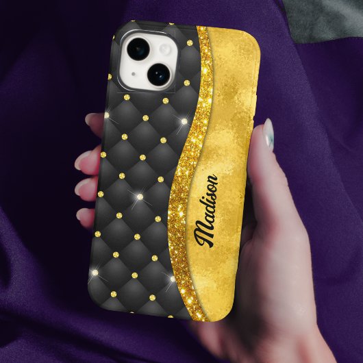 Elegante Imitate Gold Glitzer Black Diamond Monogr Case-Mate iPhone Hülle