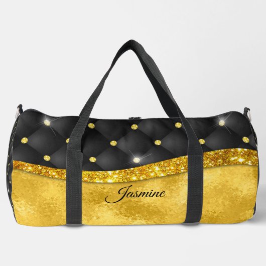 Elegante Imitate Gold Glitzer Black Diamond Monogr Duffle Bag (Vorderseite)