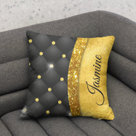 Elegante Imitate Gold Glitzer Black Diamond Monogr Kissen