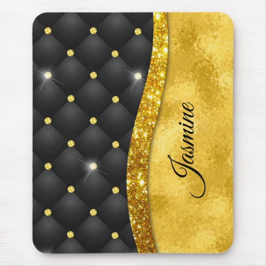 Elegante Imitate Gold Glitzer Black Diamond Monogr Mousepad (Vorne)