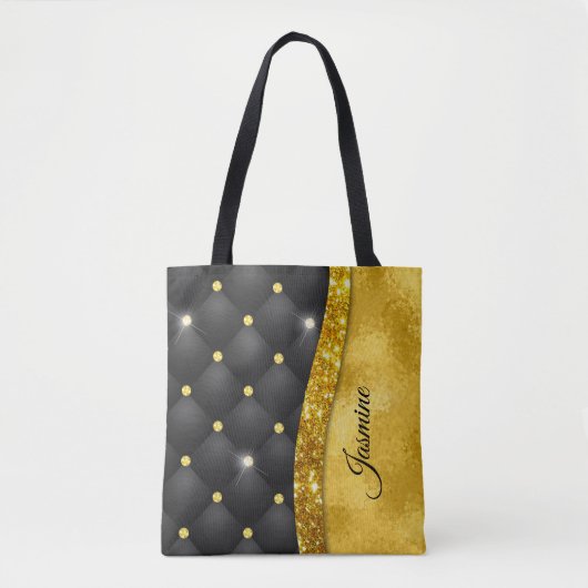 Elegante Imitate Gold Glitzer Black Diamond Monogr Tasche (Vorderseite)