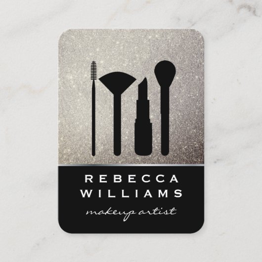 Elegante Imitate Gold Glitzer Makeup Set / Schwarz Visitenkarte (Vorderseite)