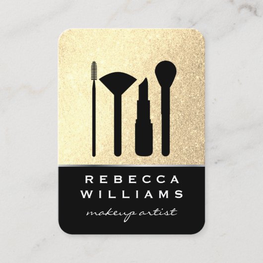 Elegante Imitate Gold Glitzer Makeup Set / Schwarz Visitenkarte (Vorderseite)