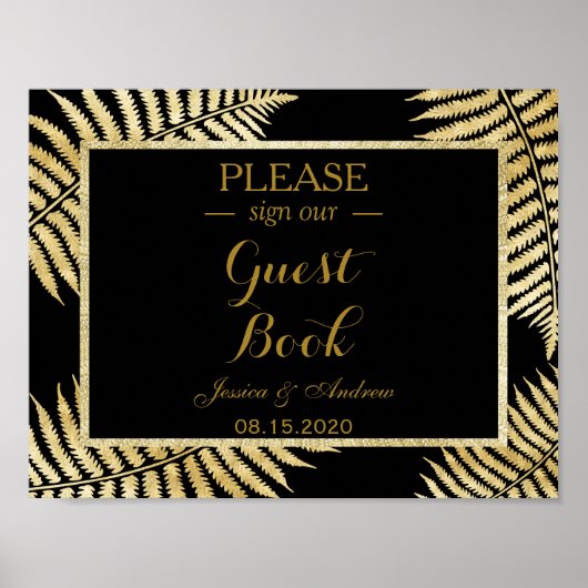 Elegante Imitate Gold Leaf Bracken Wedding Poster (Vorne)