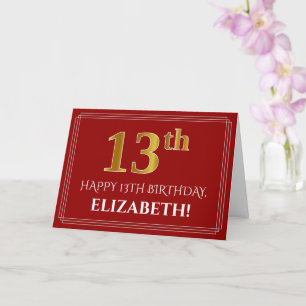 Elegante Imitate Gold Look "13." Geburtstag, Name Karte