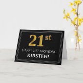 Elegante Imitate Gold Look "21. Geburtstag" + Name Karte (Gelbe Blume)
