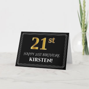 Elegante Imitate Gold Look "21. Geburtstag" + Name Karte