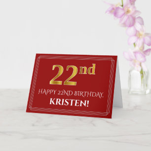Elegante Imitate Gold Look "22. Geburtstag", Name Karte